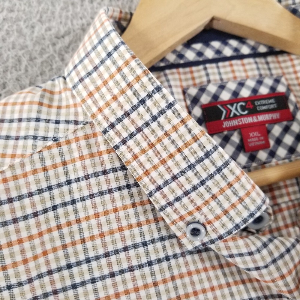 Johnston & Murphy Shirt Men XXL Plaid XC4 Performance Sport Tech Extreme Comfort